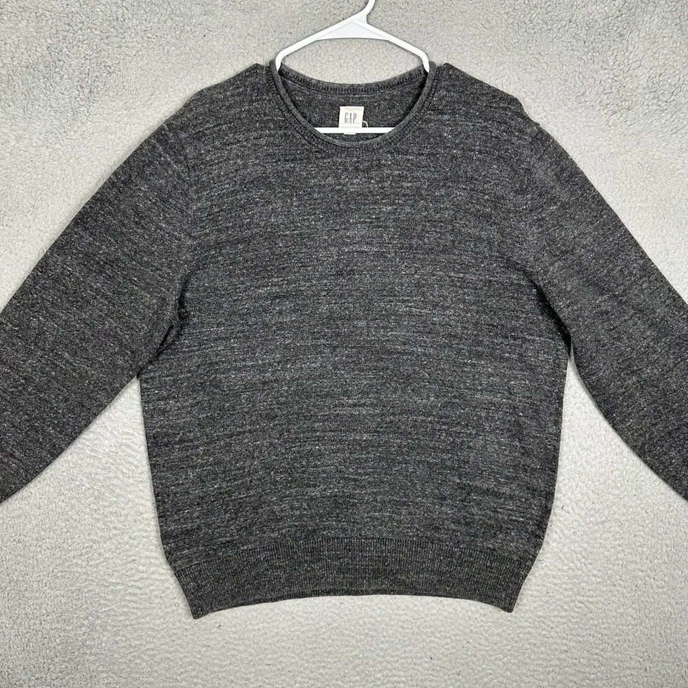 GAP Sweater Mens Large Charcoal Grey Marled Knit Roll Neck Pullover Long Sleeve